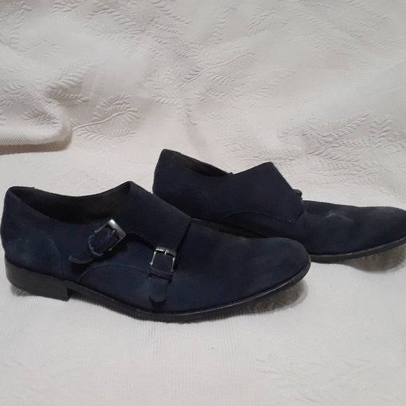 JOHN VARVATOS Double Monk Shoes Blue Suede - Picture 1 of 10